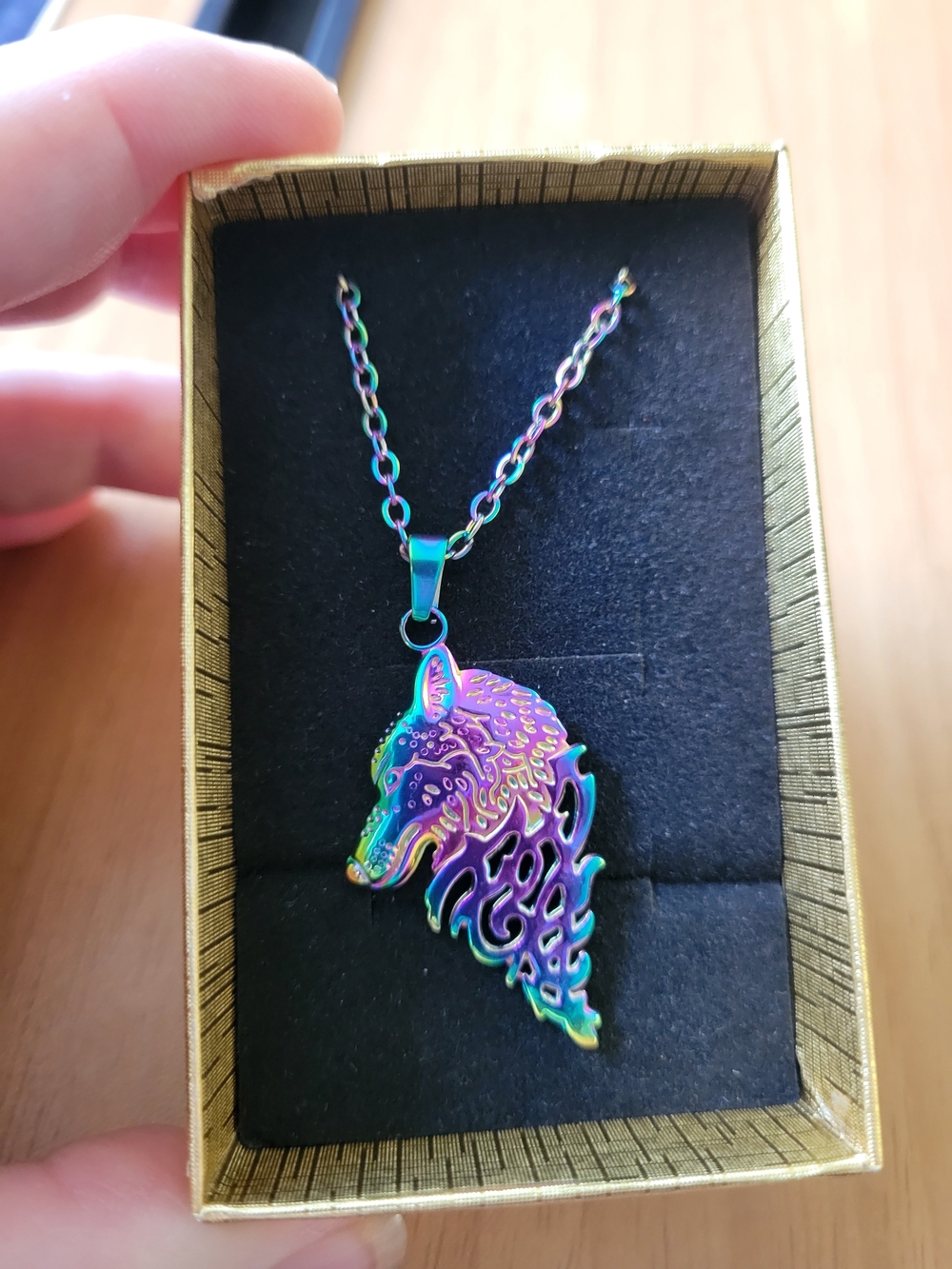 🧋NEW🧋Stainless Steel Iridescent Wolf Pendant Necklace